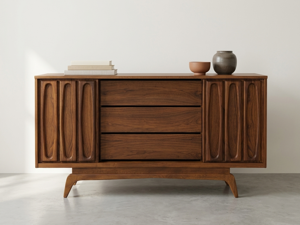 Vic-Art Walnut Credenza with Sculpted Panel Doors