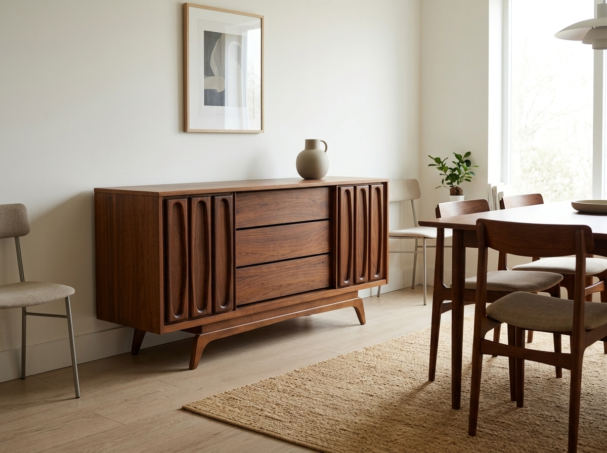 Vic-Art Walnut Credenza with Sculpted Panel Doors