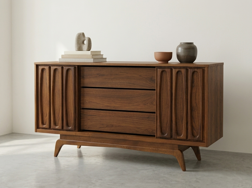 Vic-Art Walnut Credenza with Sculpted Panel Doors