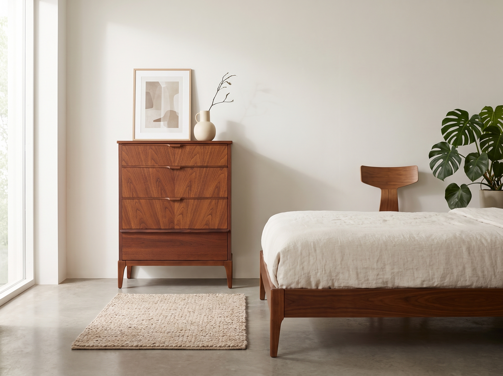Kaufman Walnut 4-Drawer Tallboy with Sculpted Pulls