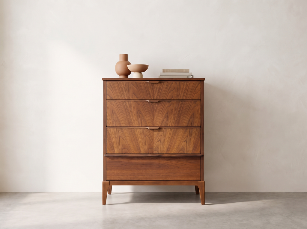 Kaufman Walnut 4-Drawer Tallboy with Sculpted Pulls