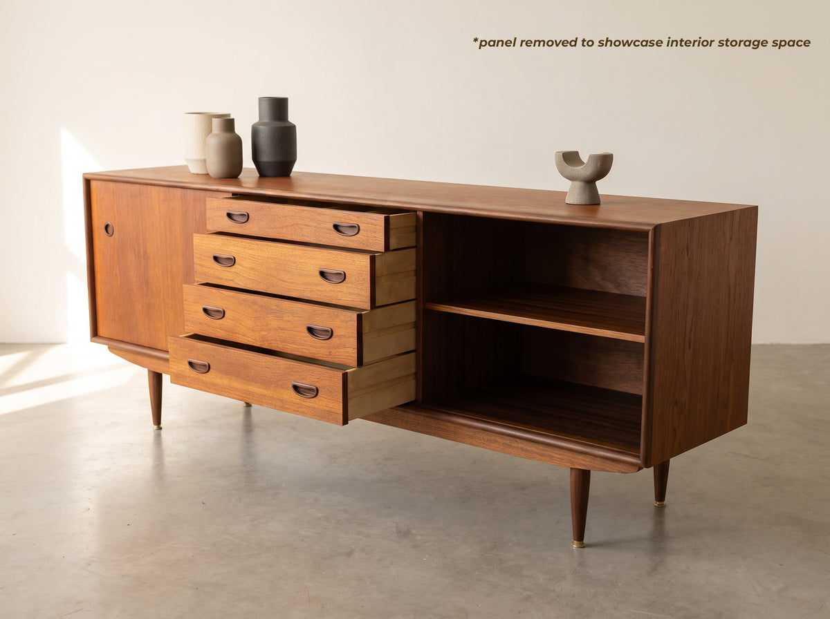 R. Huber & Co. Teak Credenza with Sliding Doors & Central Drawers