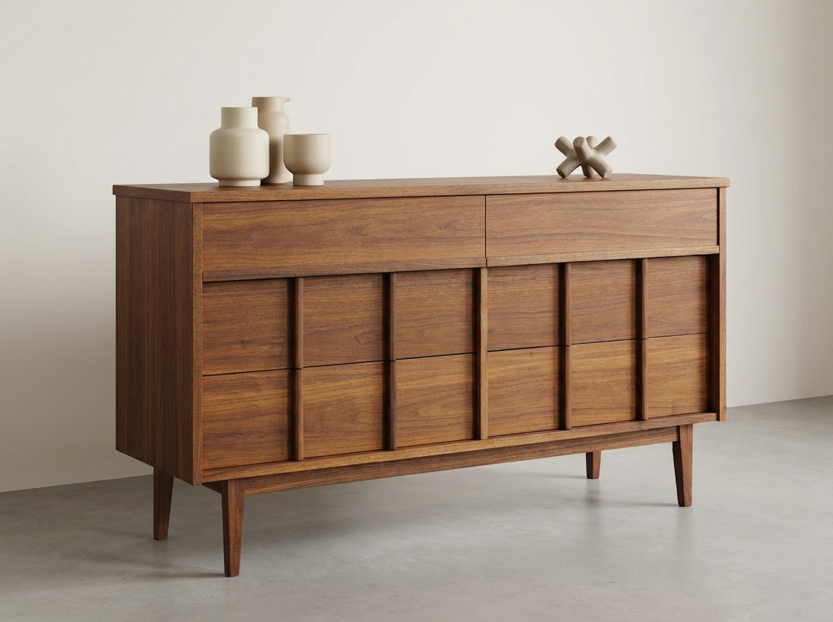 Walnut 6-Drawer Dresser with Geometric Front