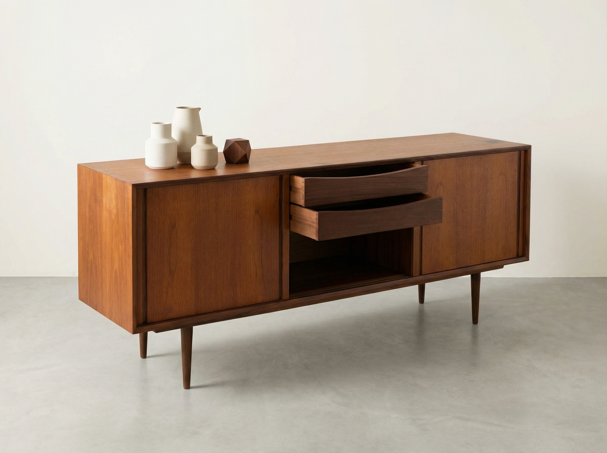 R.S Associates Teak Credenza with Sliding Doors & Interior Drawers