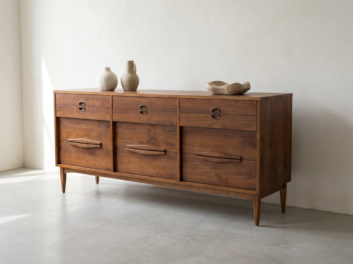 Walnut 9-Drawer Dresser with Sculpted Pulls
