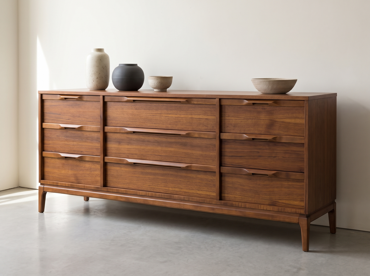 Walnut 9-Drawer Dresser with Sculpted Recessed Pulls