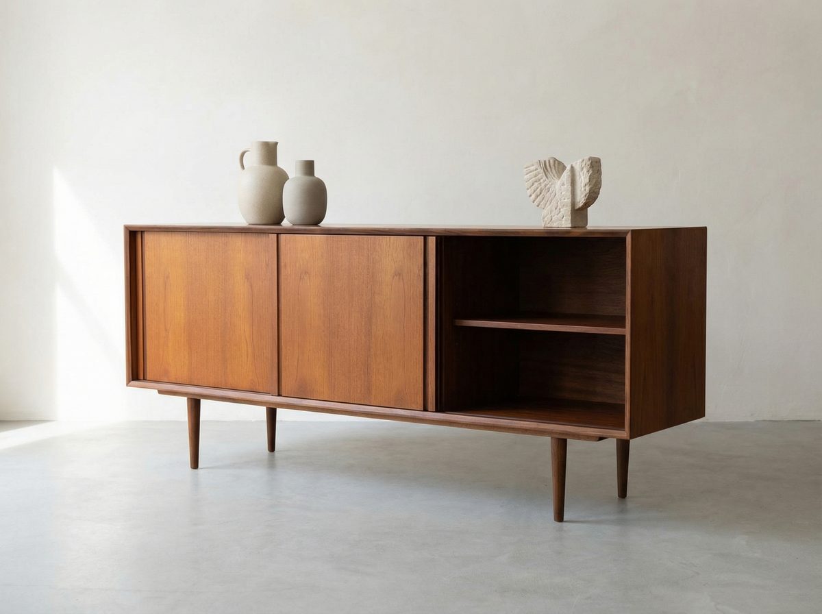 R.S Associates Teak Credenza with Sliding Doors & Interior Drawers