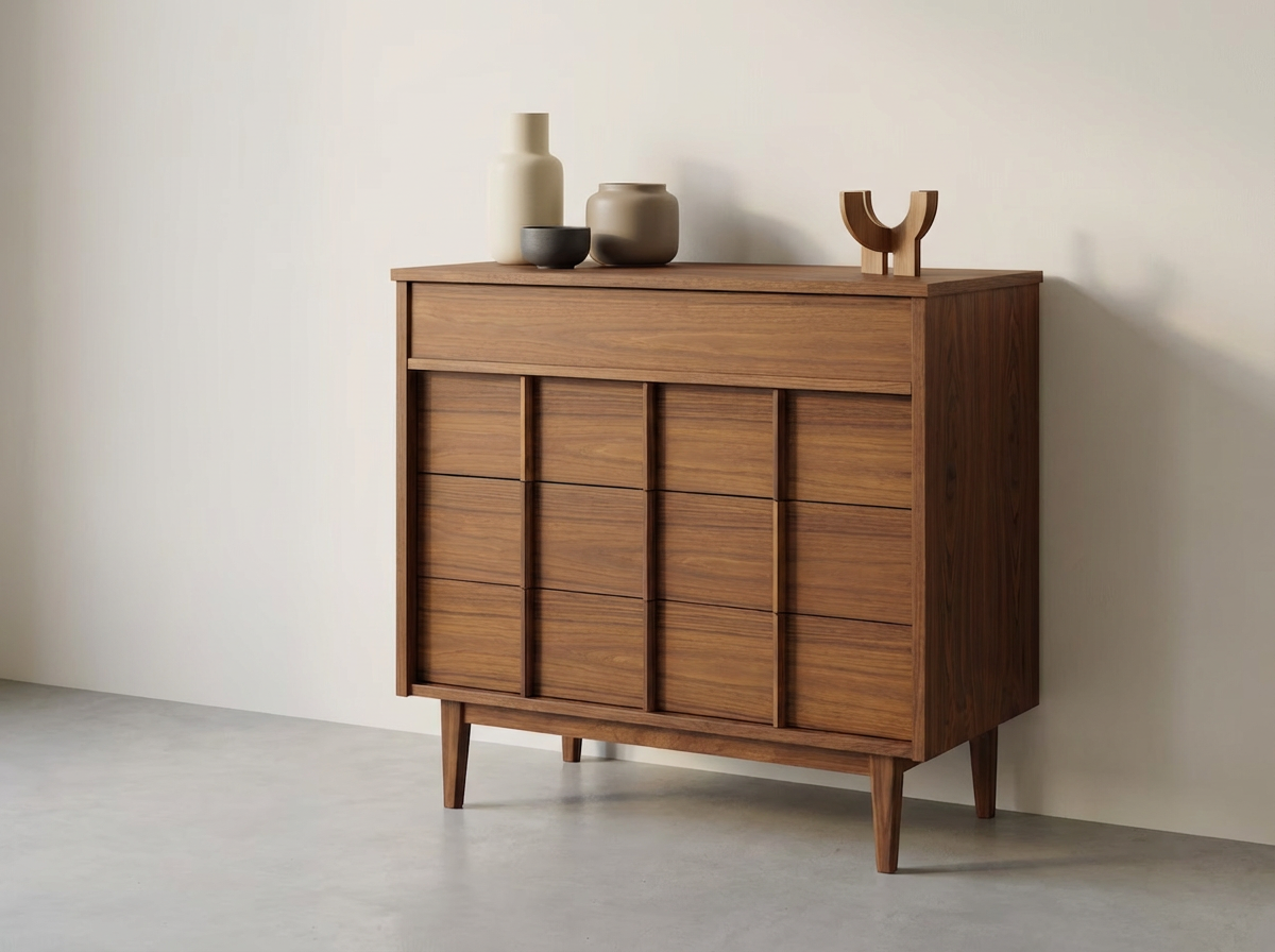 Walnut 4-Drawer Highboy with Architectural Drawer Fronts