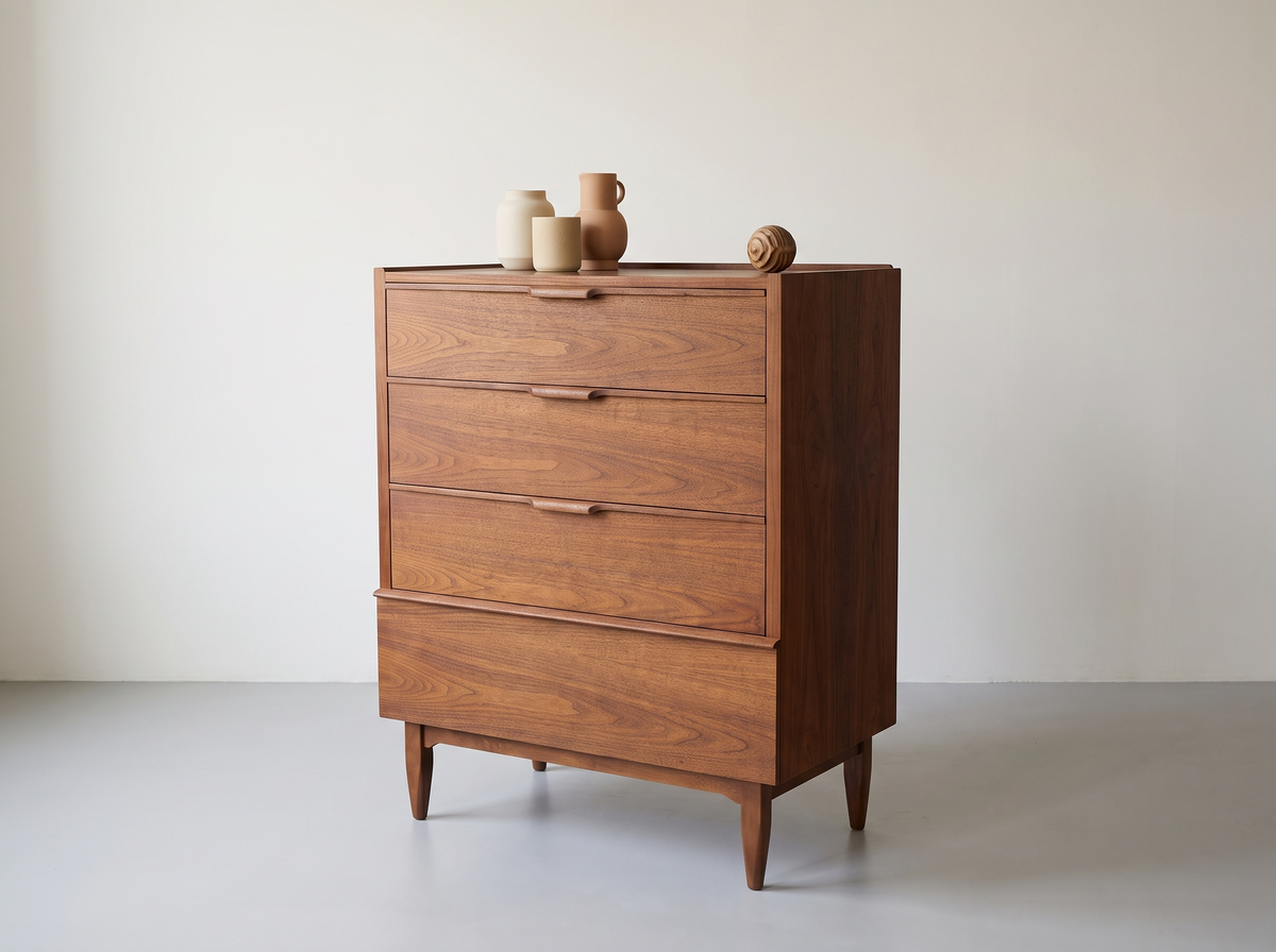 Haddon Hall Walnut 4-Drawer Tallboy with Sculpted Pulls