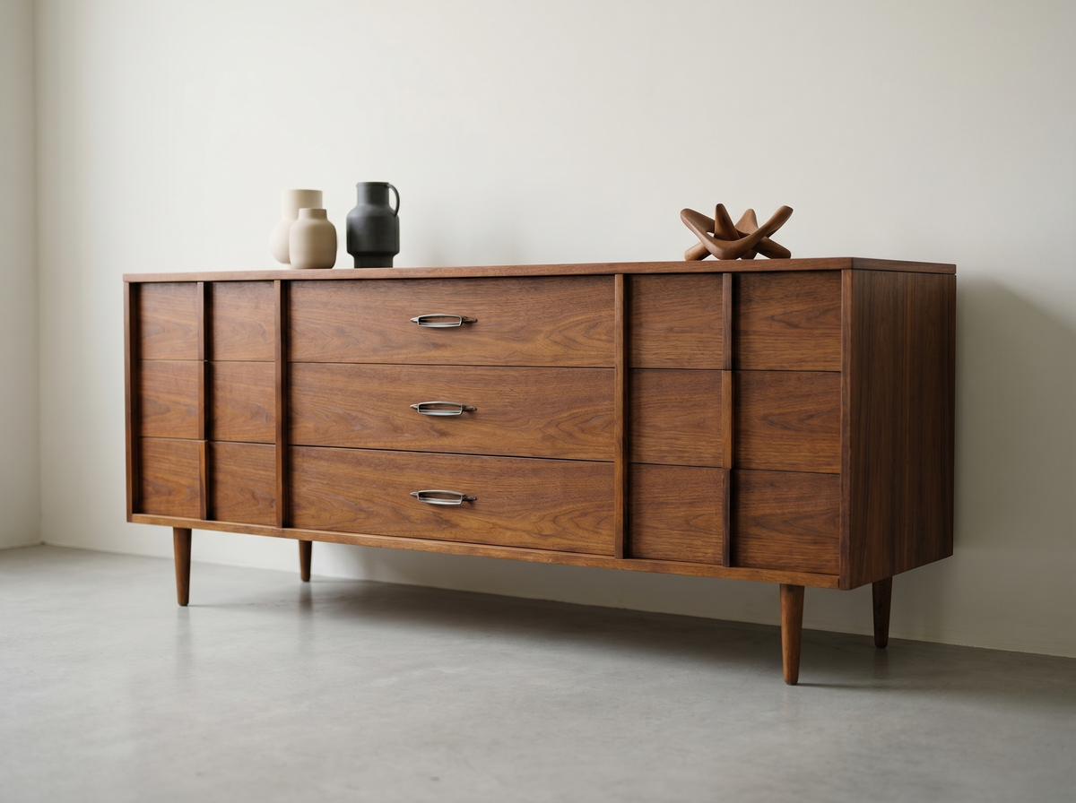 Walnut 9-Drawer Dresser with Sculpted Paneling