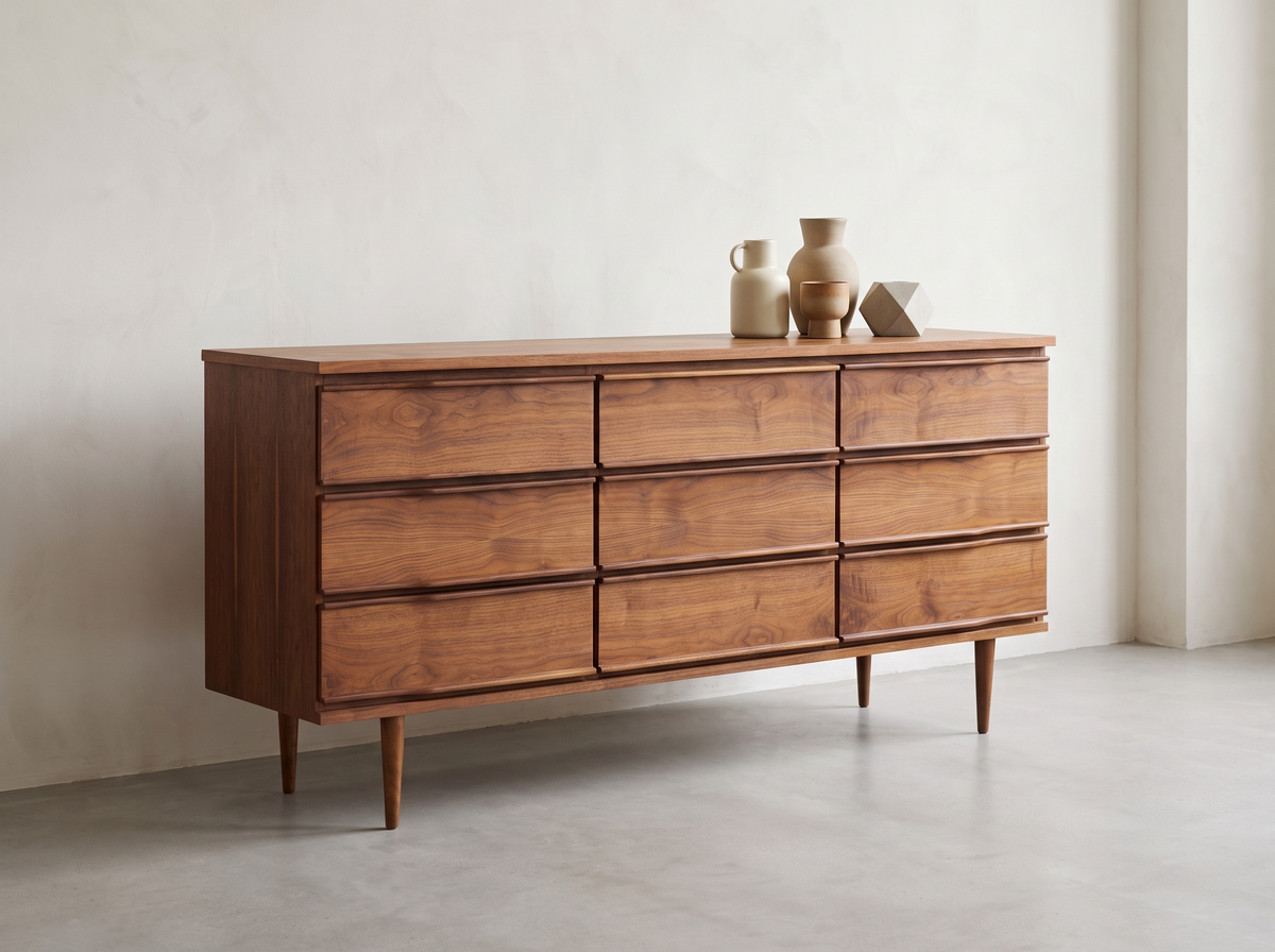Walnut 9-Drawer Dresser with Integrated Edge Pulls
