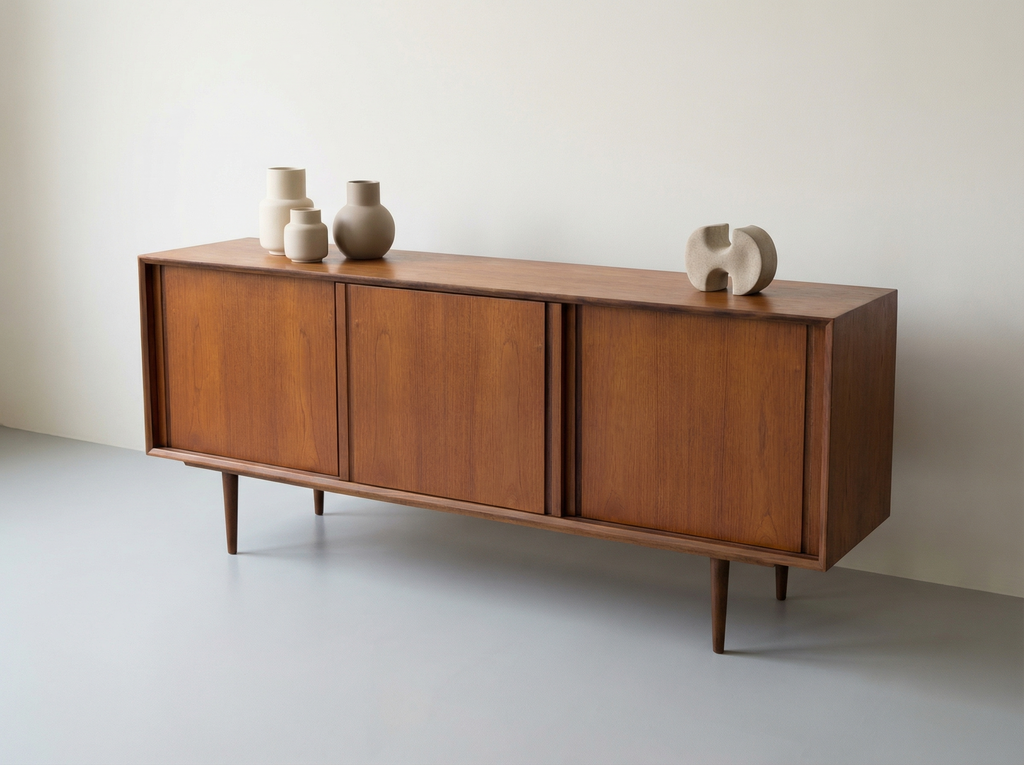 R.S Associates Teak Credenza with Sliding Doors & Interior Drawers
