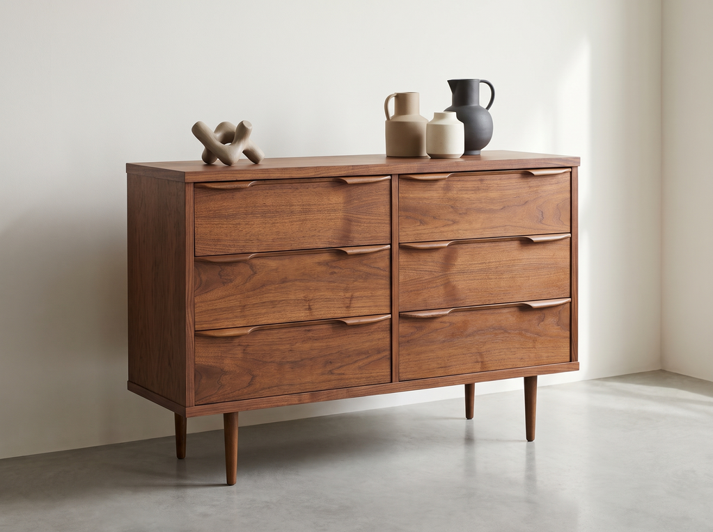 Walnut 6-Drawer Dresser with Sculpted Edge Pulls