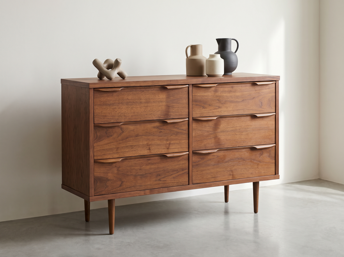 Walnut 6-Drawer Dresser with Sculpted Edge Pulls