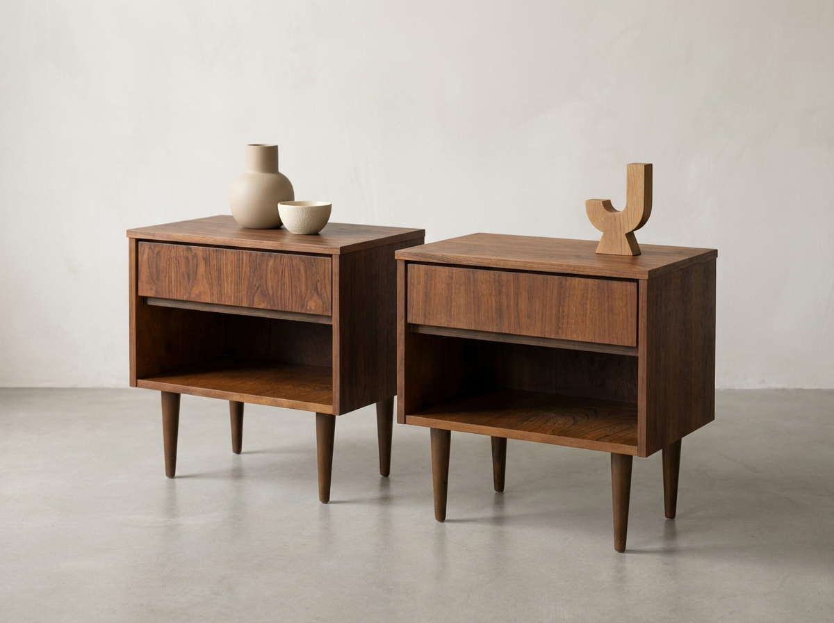 Pair of Walnut Nightstands with Open Storage