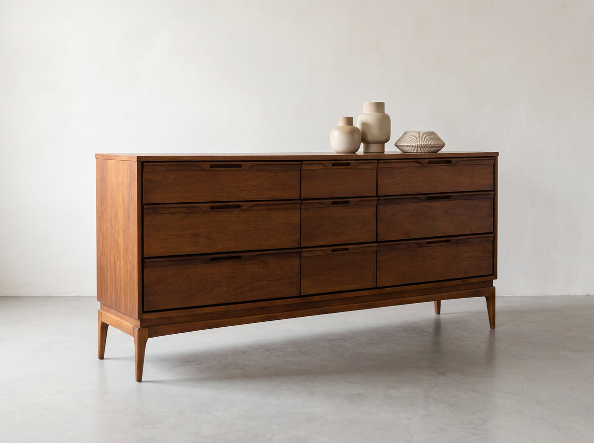 Walnut 9-Drawer Dresser with Sculpted Recessed Pulls