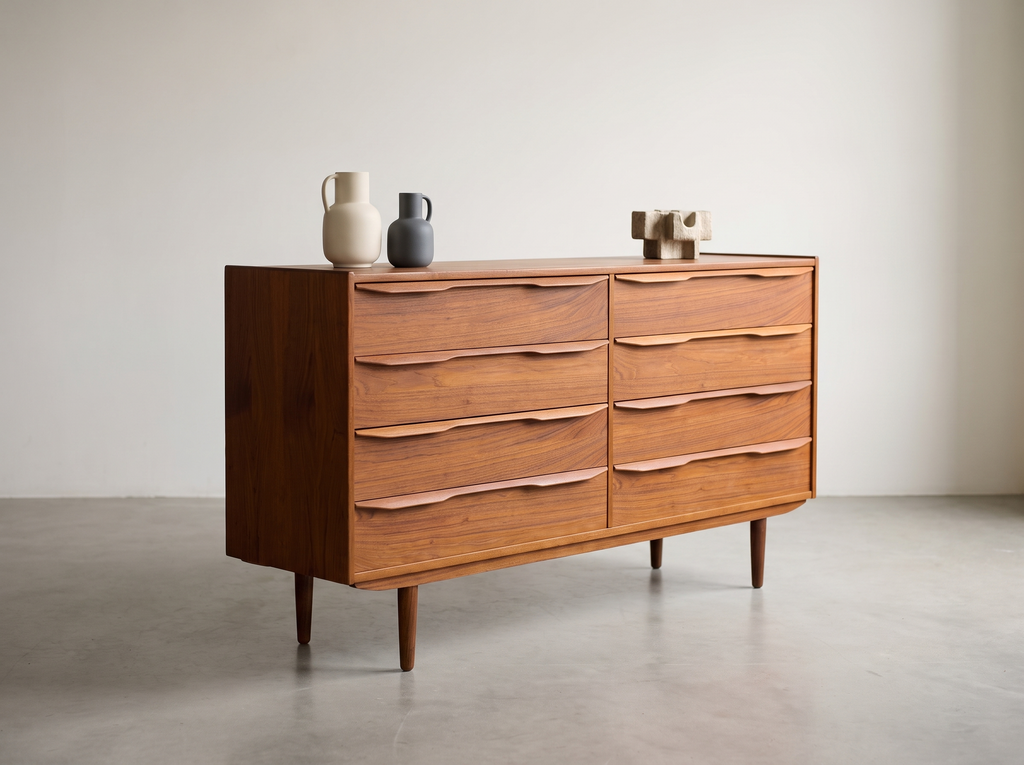 Teak 8-Drawer Dresser with Sculpted Pulls