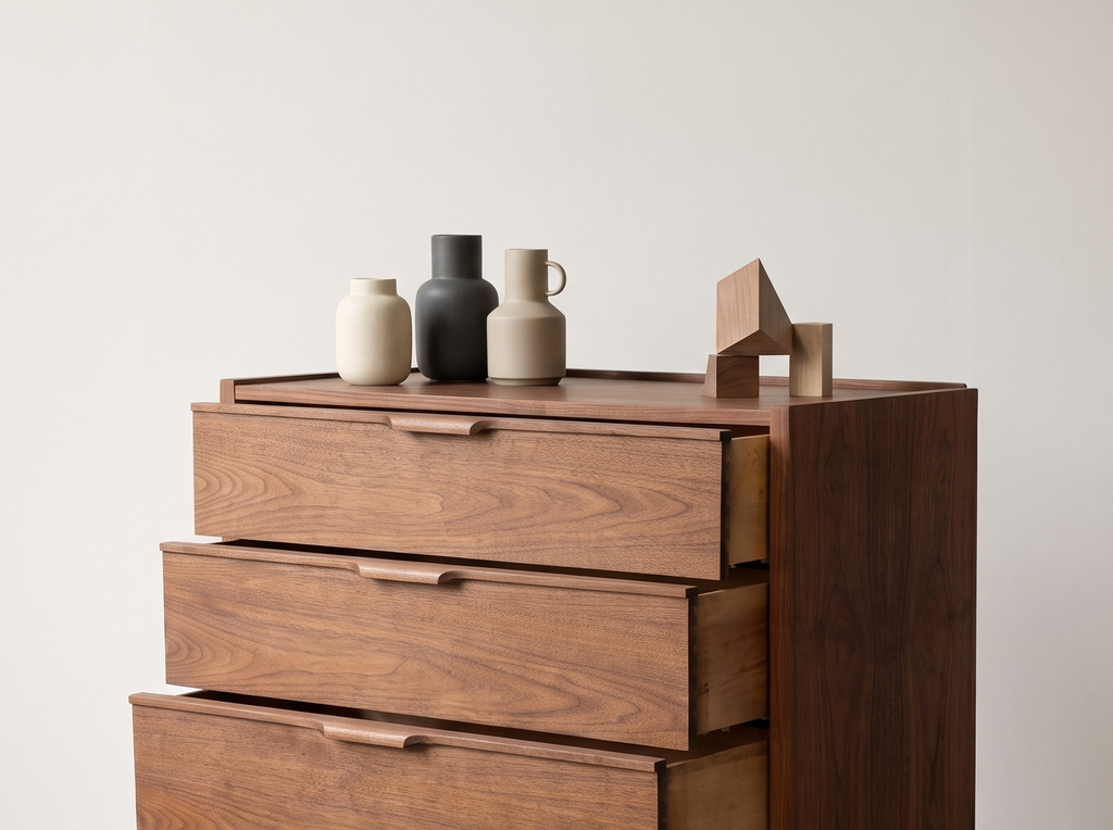 Haddon Hall Walnut 4-Drawer Tallboy with Sculpted Pulls