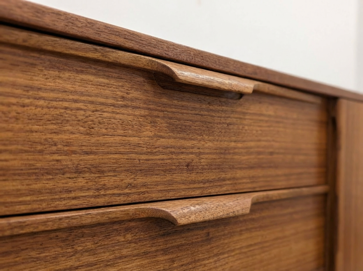 Teak Sideboard with Center Drawers & Cabinet Storage