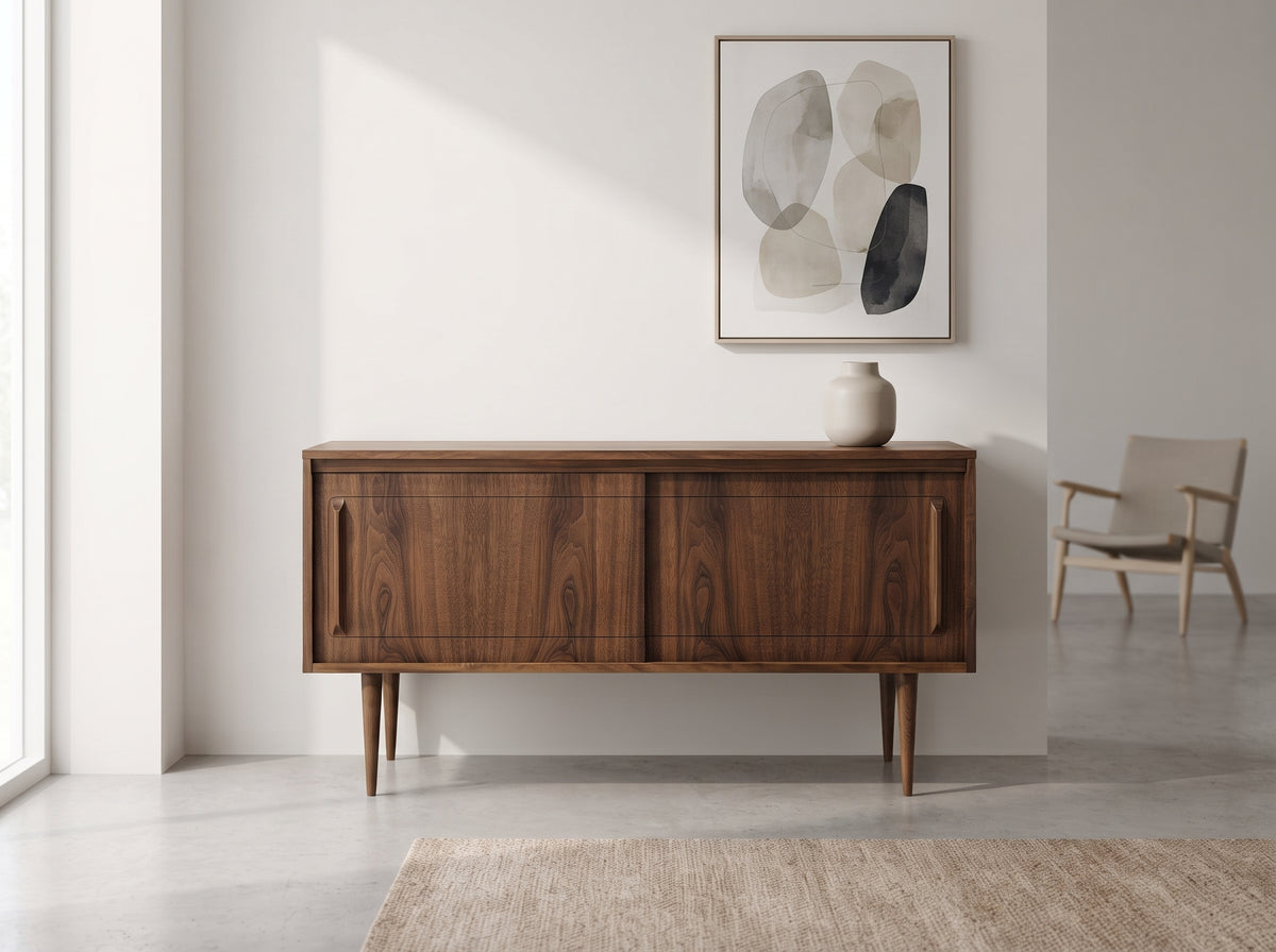 Walnut Credenza with Sliding Doors