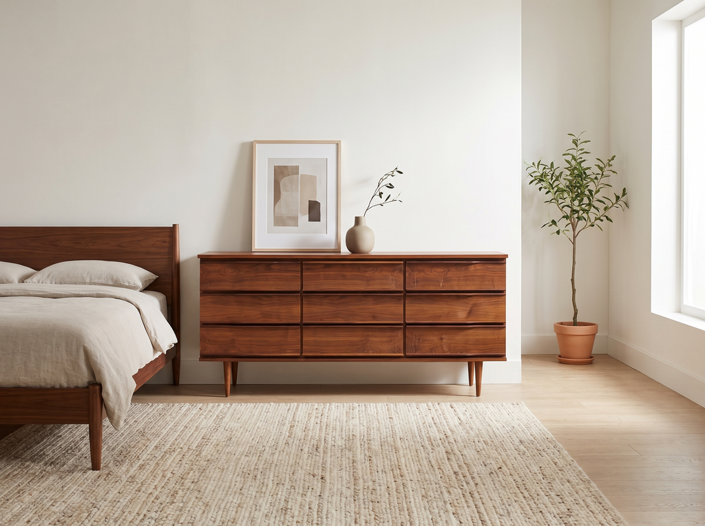 Walnut 9-Drawer Dresser with Integrated Edge Pulls