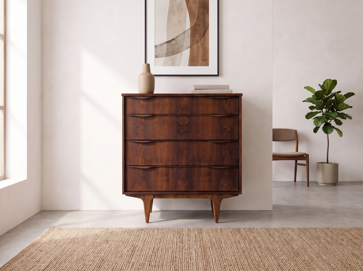 Viscol Dark Walnut 4-Drawer Dresser with Sculpted Pulls