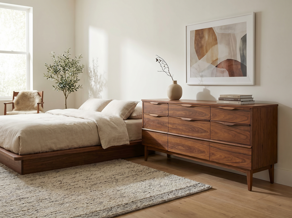 Walnut 9-Drawer Dresser with Integrated Sculpted Pulls