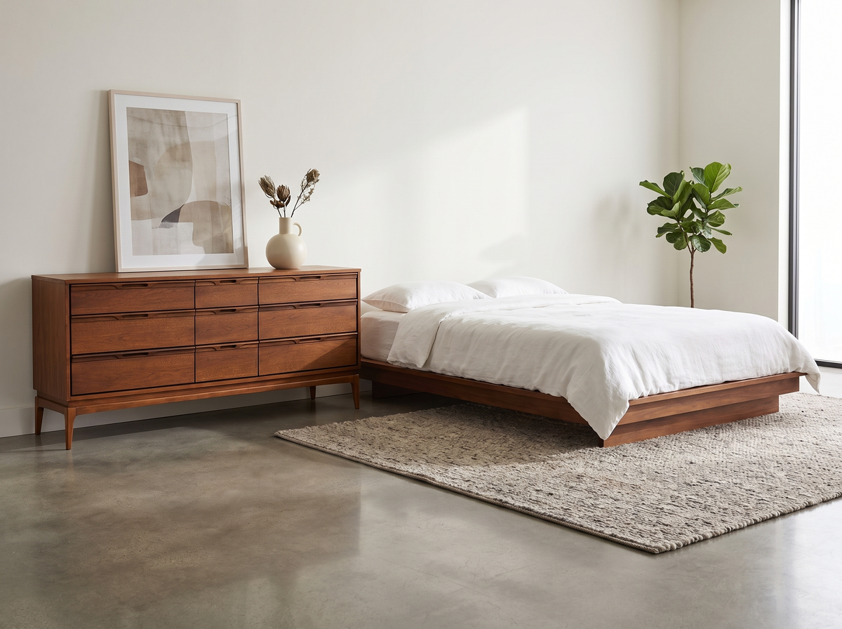 Walnut 9-Drawer Dresser with Sculpted Recessed Pulls