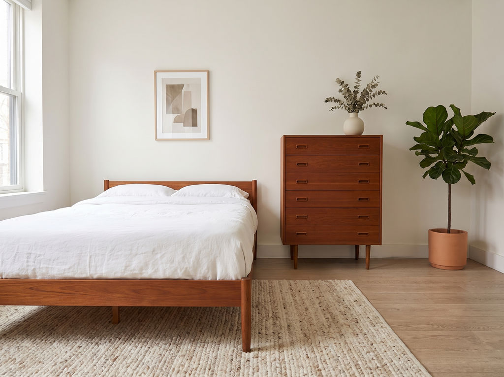Teak 6-Drawer Tall Dresser with Recessed Pulls