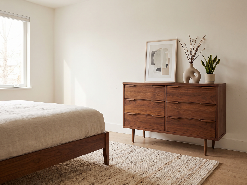 Walnut 6-Drawer Dresser with Sculpted Edge Pulls