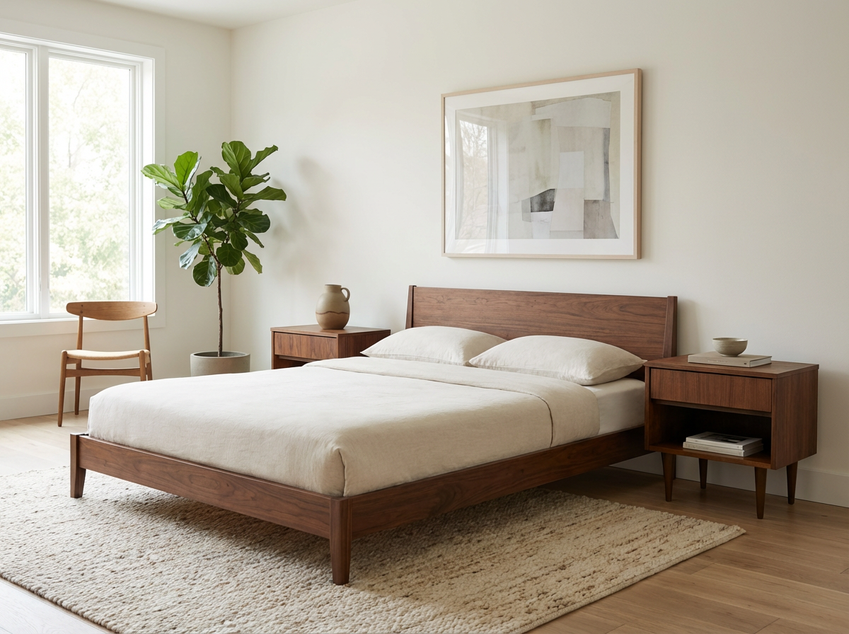 Pair of Walnut Nightstands with Open Storage