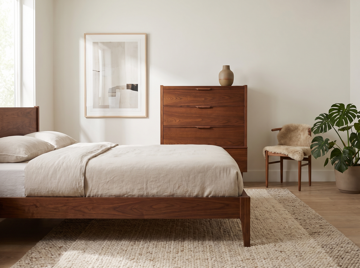 Haddon Hall Walnut 4-Drawer Tallboy with Sculpted Pulls