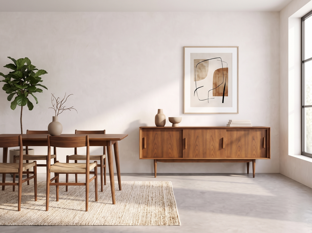 Deilcraft Walnut Credenza with Sculpted Vertical Pulls