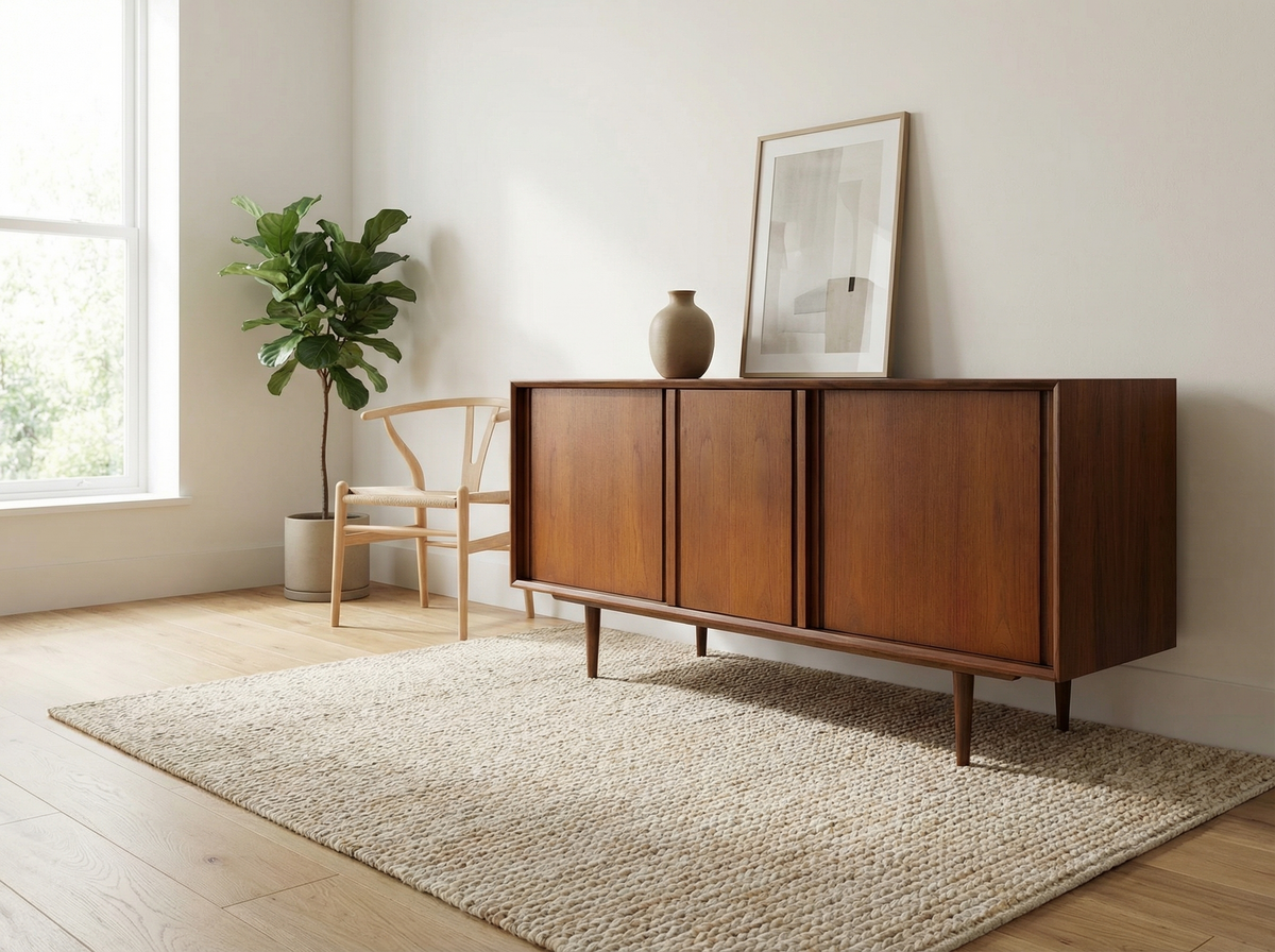 R.S Associates Teak Credenza with Sliding Doors & Interior Drawers
