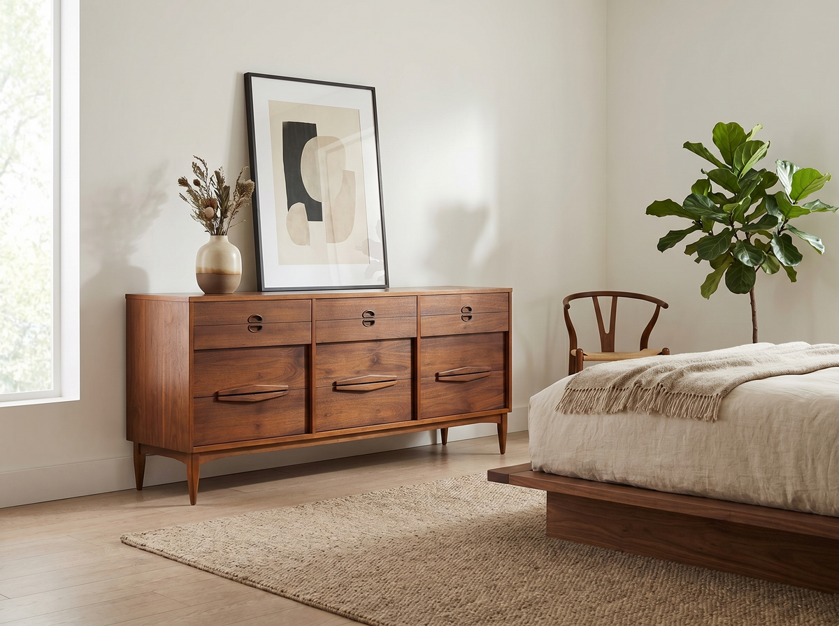 Walnut 9-Drawer Dresser with Sculpted Pulls
