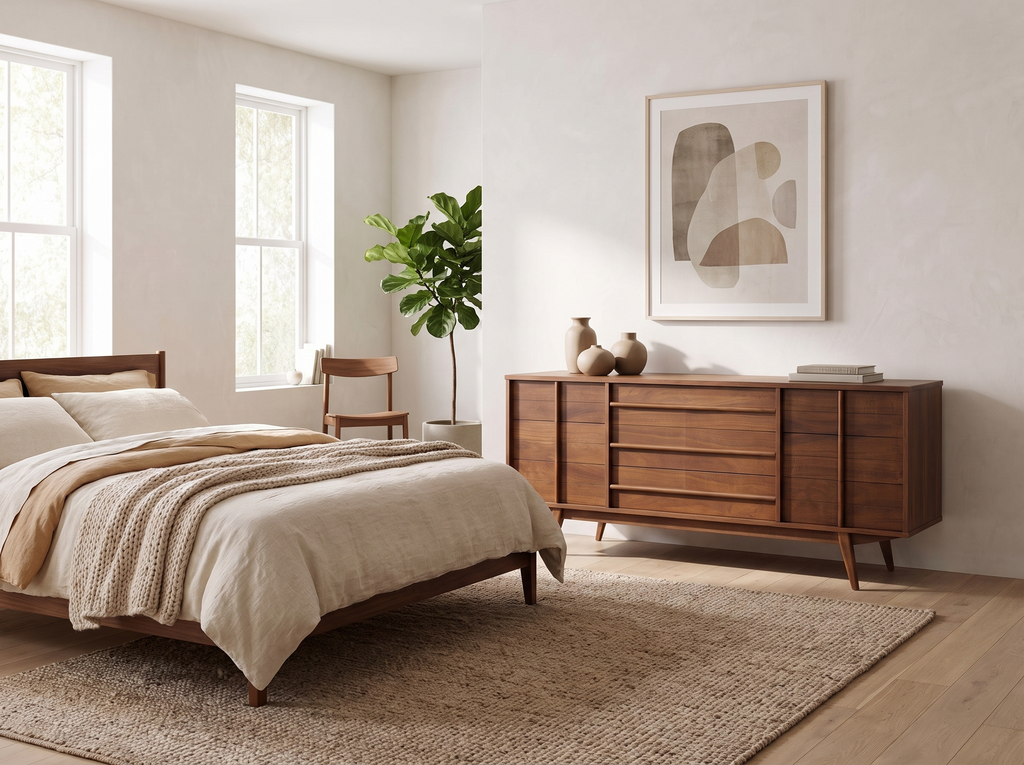 Walnut 9-Drawer Dresser with Sculpted Linear Hardware