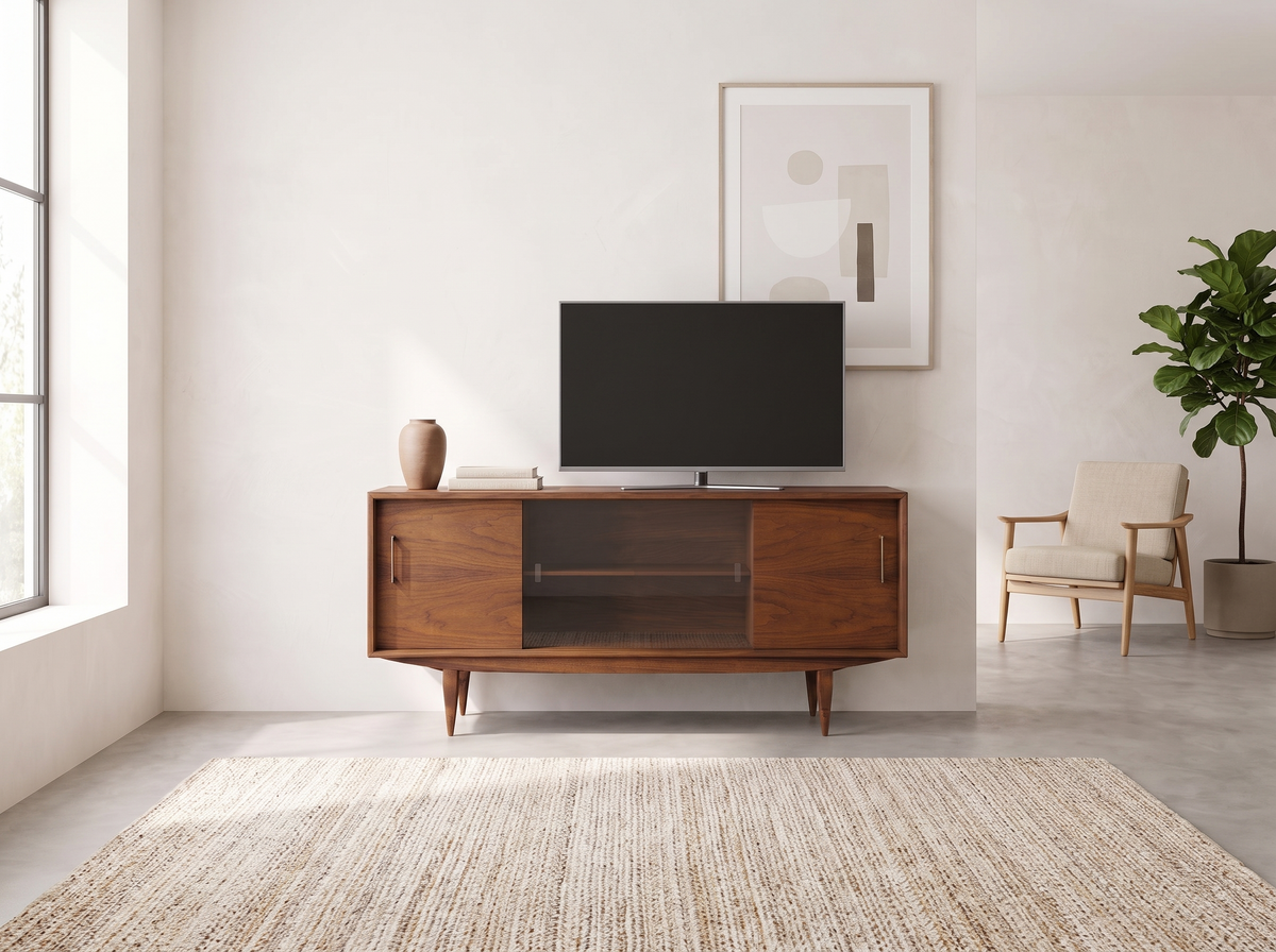 Walnut Credenza with Glass Sliding Cabinet