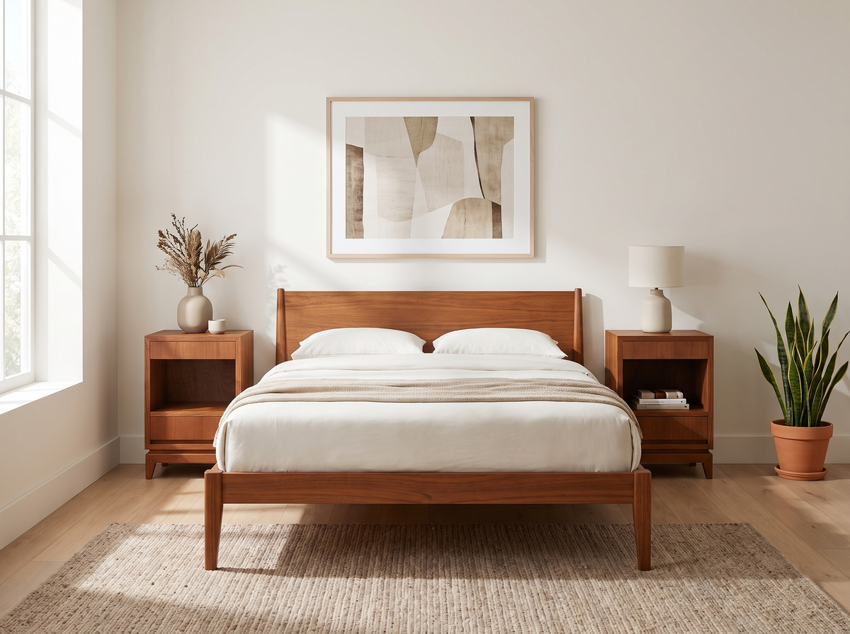 Pair of Teak Nightstands with Open Storage