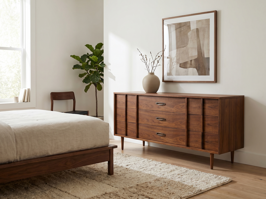 Walnut 9-Drawer Dresser with Sculpted Paneling
