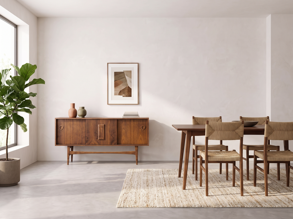 Deilcraft Walnut Floating Credenza with Sculptural Hardware