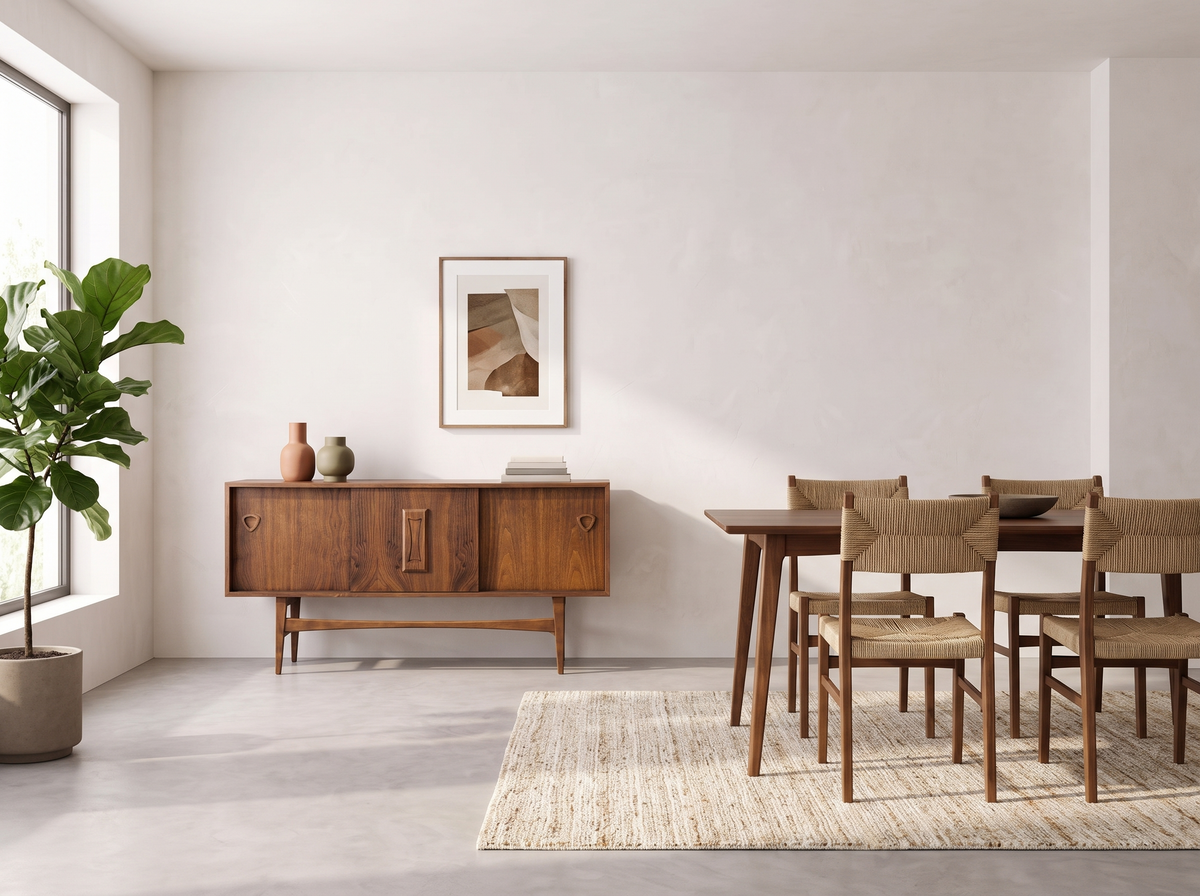 Deilcraft Walnut Floating Credenza with Sculptural Hardware