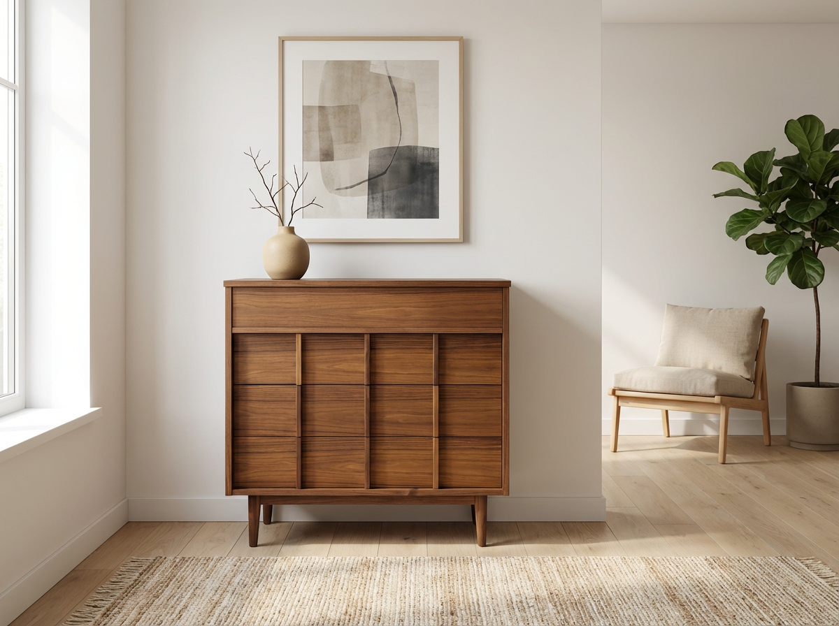 Walnut 4-Drawer Highboy with Architectural Drawer Fronts