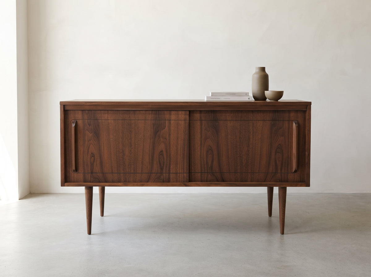 Walnut Credenza with Sliding Doors