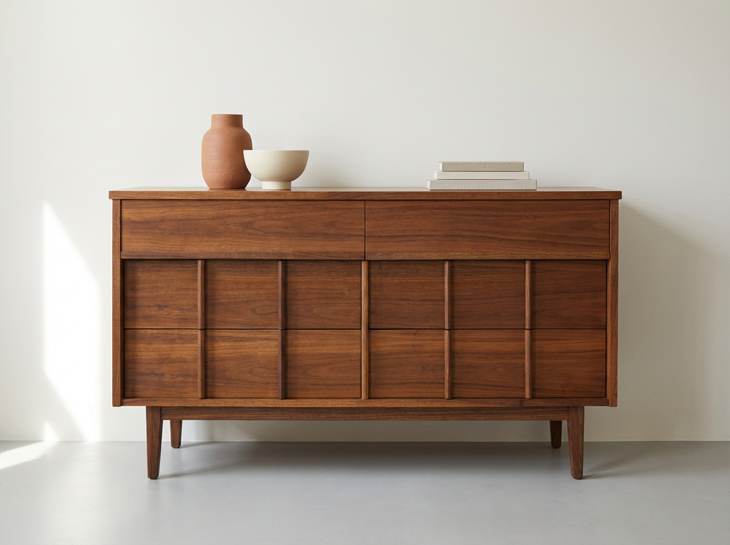 Walnut 6-Drawer Dresser with Geometric Front