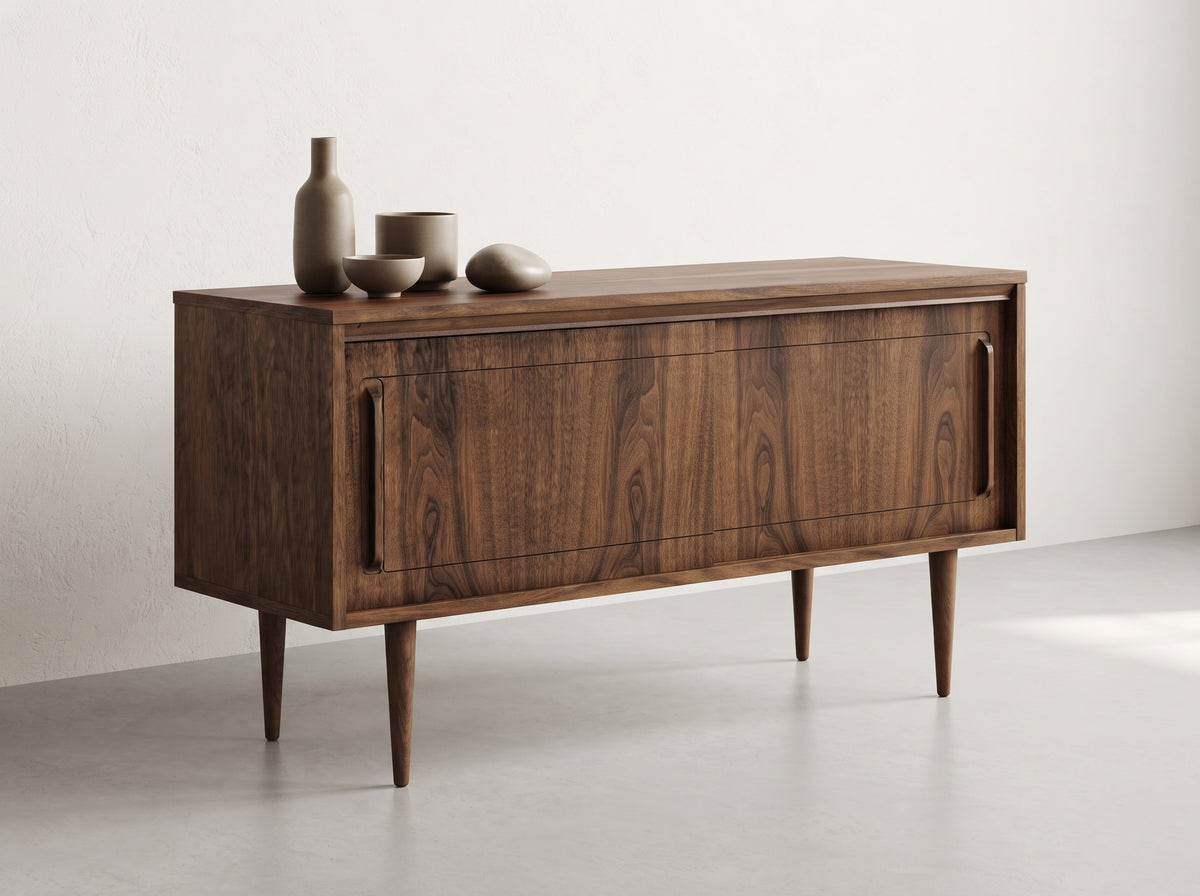 Walnut Credenza with Sliding Doors