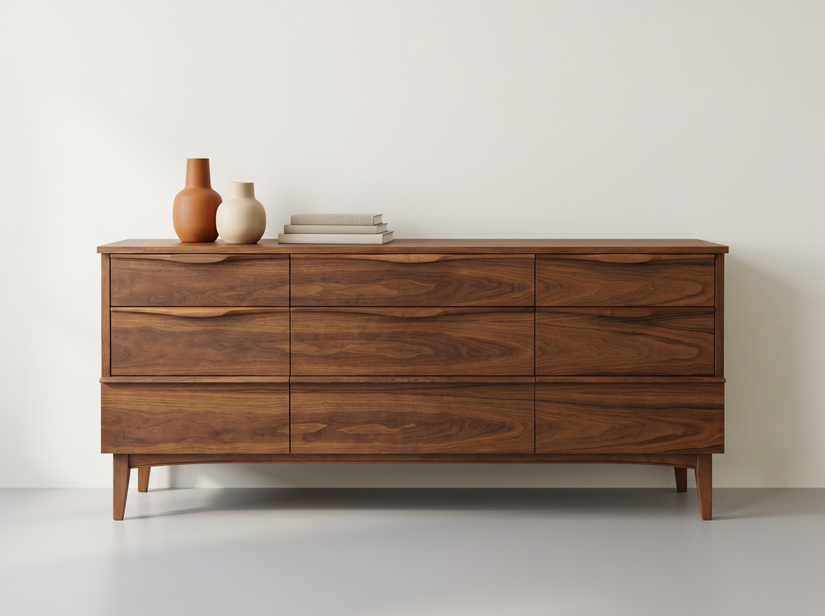 Walnut 9-Drawer Dresser with Integrated Sculpted Pulls