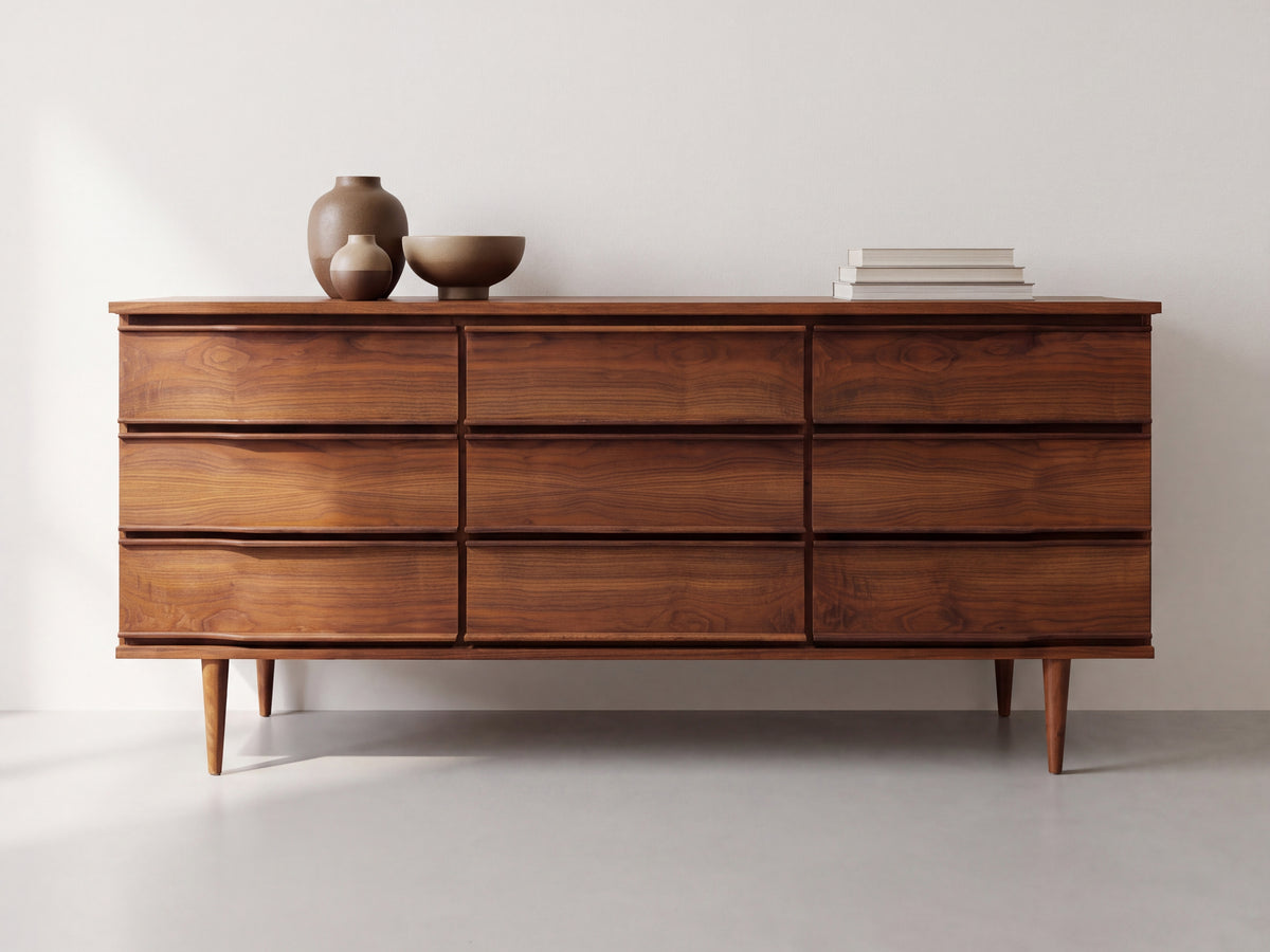 Walnut 9-Drawer Dresser with Integrated Edge Pulls