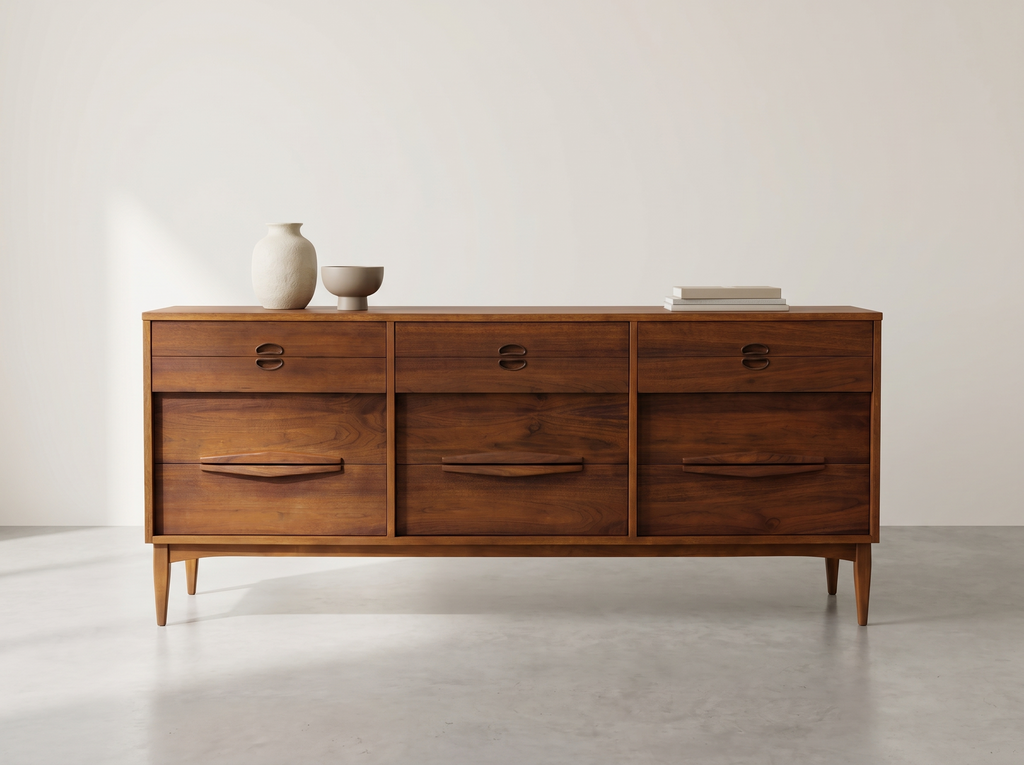 Walnut 9-Drawer Dresser with Sculpted Pulls
