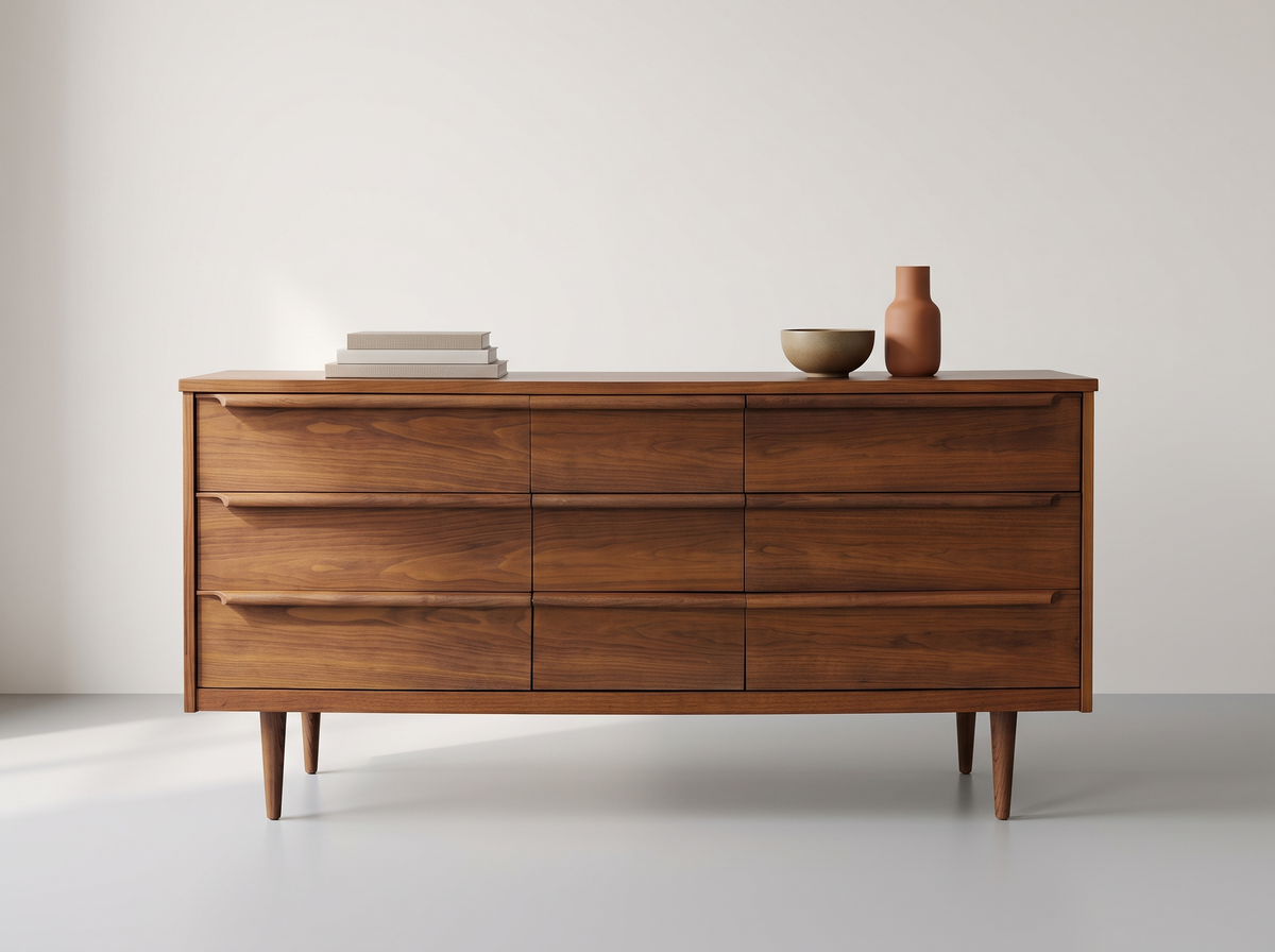 Walnut 9-Drawer Dresser with Sculpted Rail Pulls