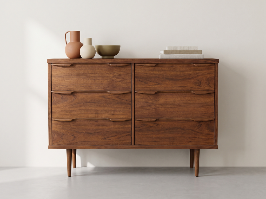 Walnut 6-Drawer Dresser with Sculpted Edge Pulls